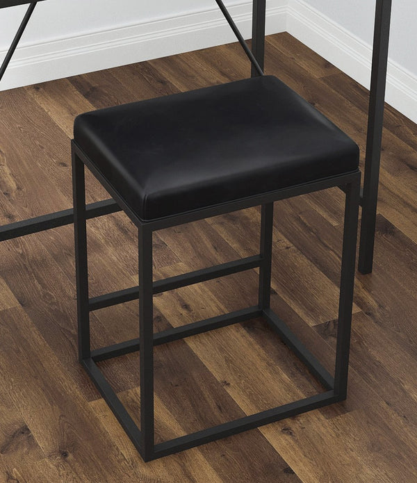 Set of Two Modern Geo Black Leather Bar Stools