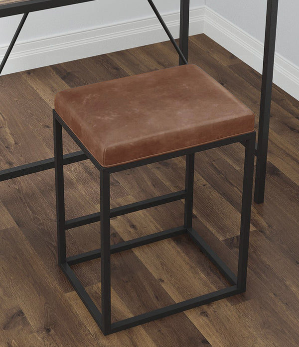 Set of Two Modern Geo Brown Leather Bar Stools