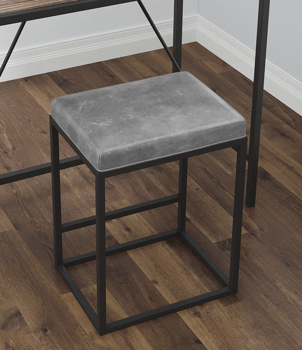 Set of Two Modern Geo Grey Leather Bar Stools