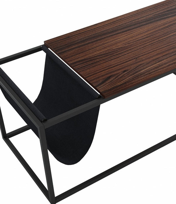 Modern Geo Black and Walnut Sofa Table with Magazine Holder