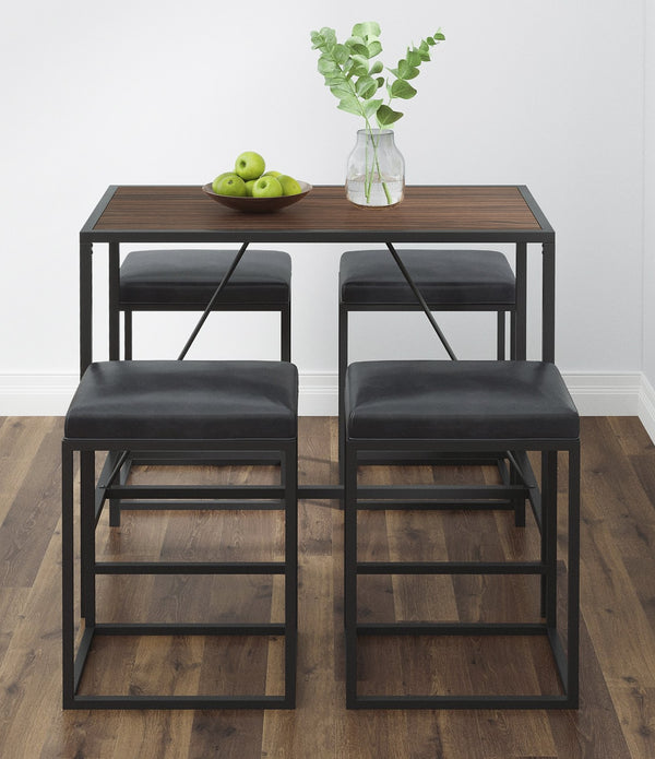 Modern Geo Black and Walnut Five Piece Bar Set