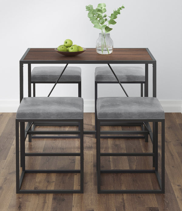 Modern Geo Grey and Walnut Five Piece Bar Set