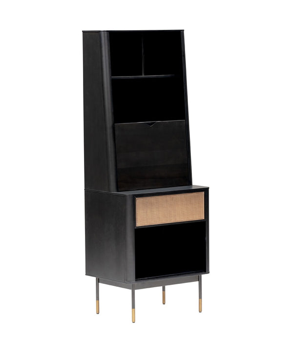 Black Wood and Wicker Tall Accent Cabinet