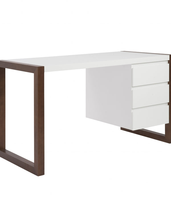 Simple Walnut and White Three Drawer Desk