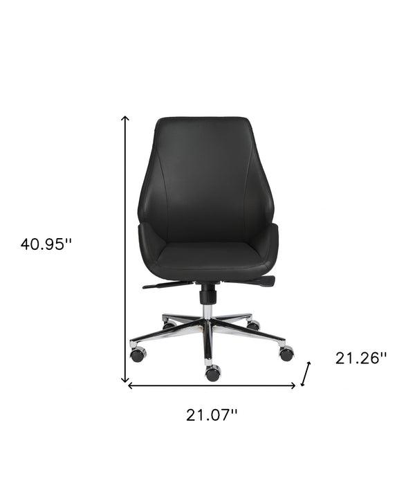 Black Faux Leather Scoop Office Chair with No Arms