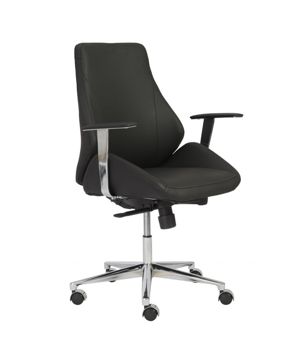 Black Faux Leather Scoop Office Chair with Mod Armrests