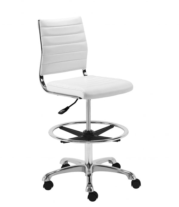 White Faux Leather Adjustable Rolling Drafting Chair