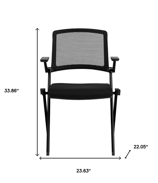 Set of Two Folding and Stacking Black Mesh Armchairs