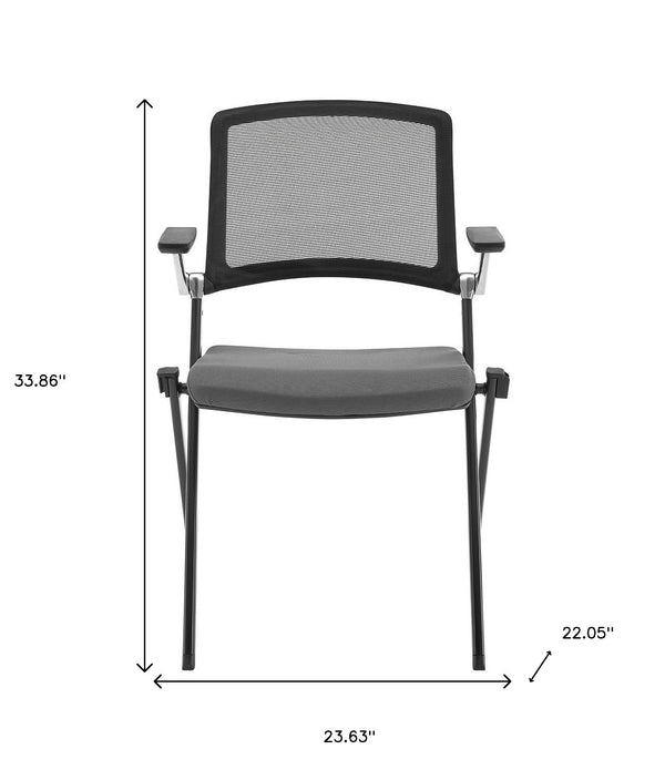 Set of Two Folding and Stacking Gray Mesh Armchairs