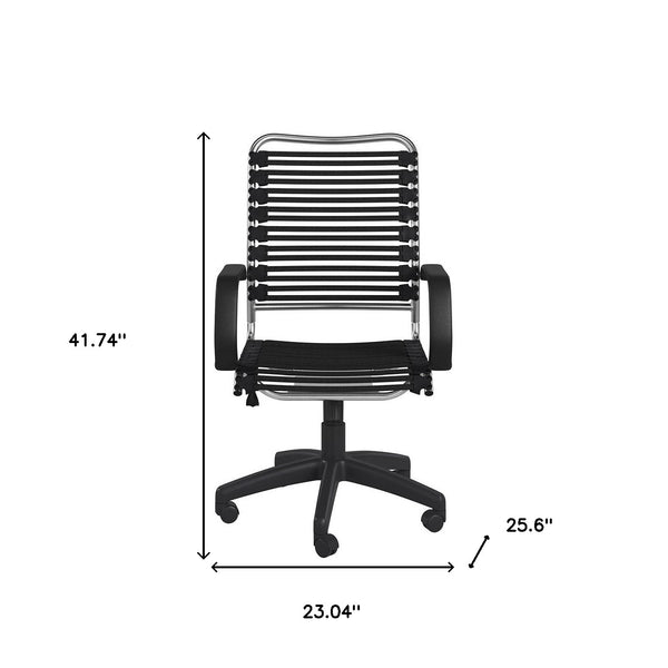 42" Black and Chrome Flat Bungee Cord High Back Office Chair