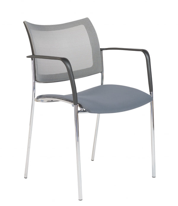 Set of Two Gray and Chrome Stacking Armchairs