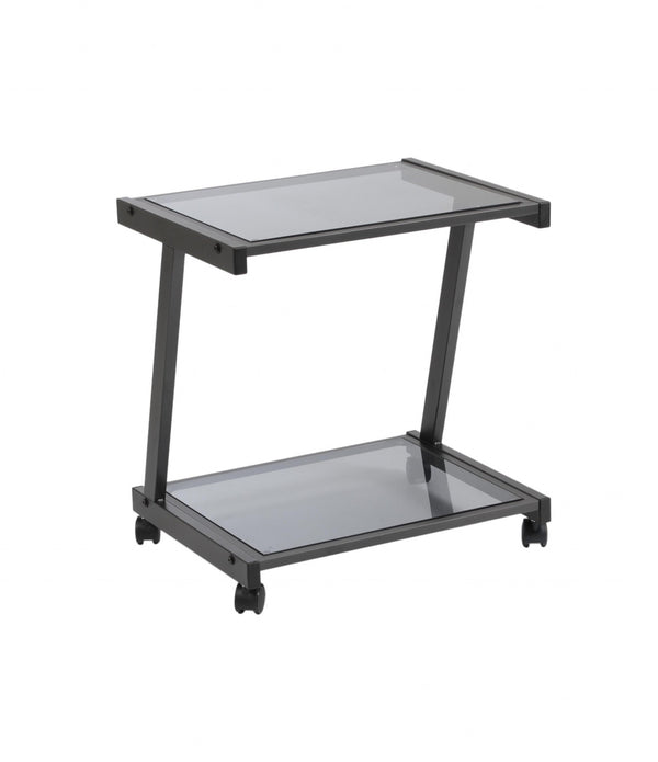 Black and Smoked Glass Rolling Printer Cart