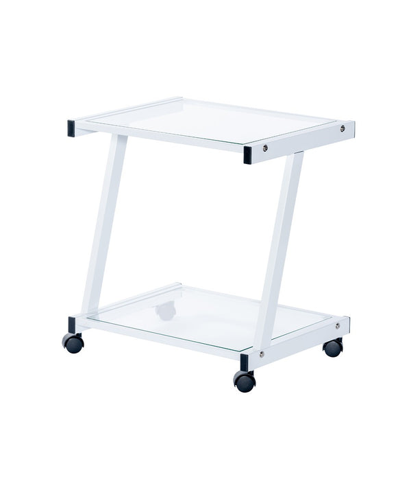 White and Clear Glass Rolling Printer Cart