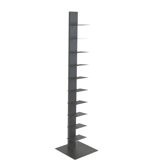 Dark Gray Metal Ten Shelf Modern Tower Bookcase