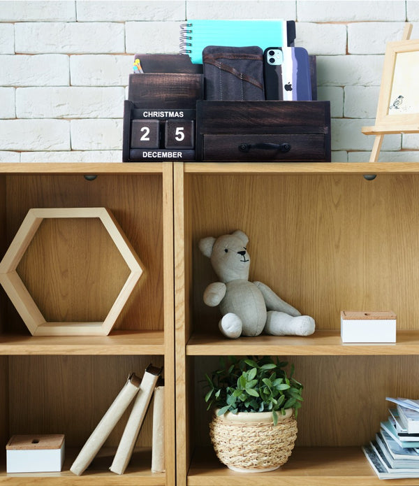 Black Rustic Wood Desk or Counter Organizer