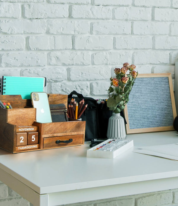 Natural Rustic Wood Desk or Counter Organizer