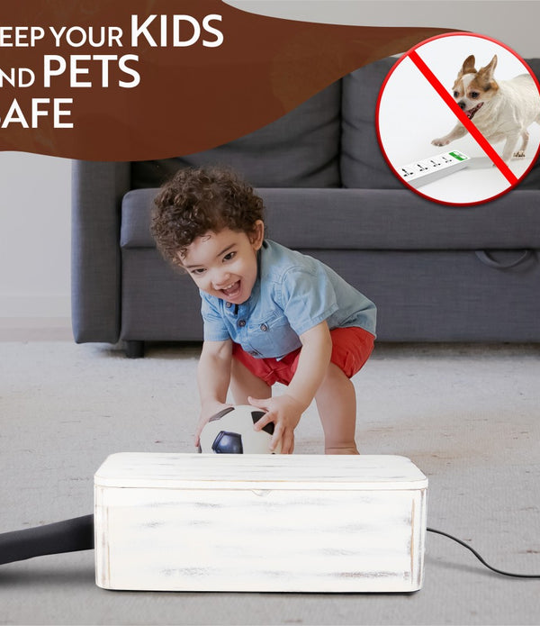 White Rustic Wood Cable and Cord Storage Box