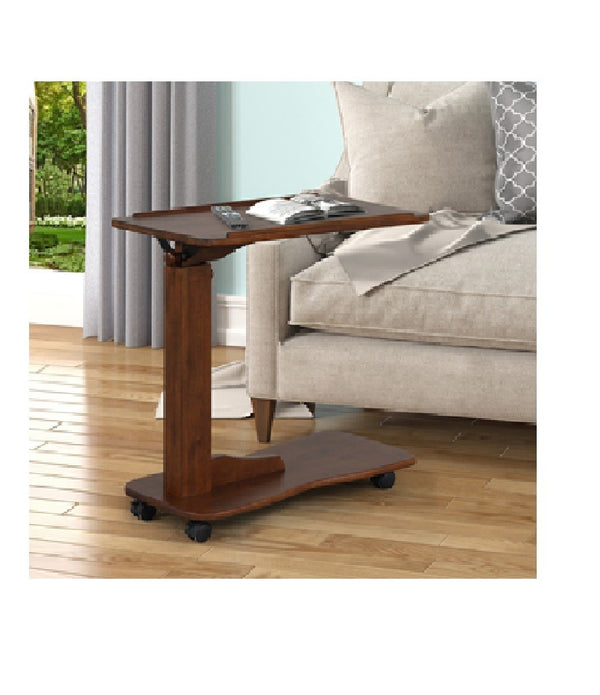 Warm Brown Rolling Mocha Wood Adjustable Snack Table