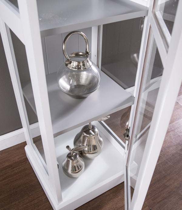 White Cornice Molding Curio with Glass Door