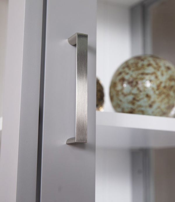 Gray Cornice Molding Curio with Glass Door