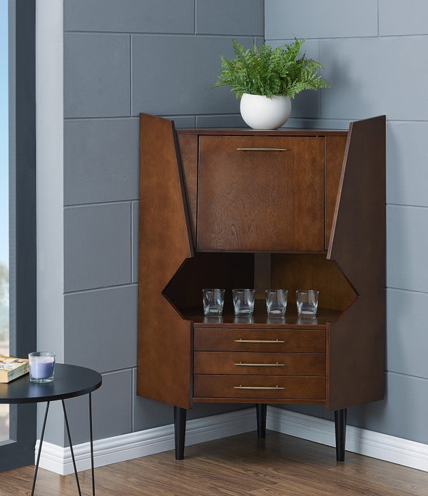 Cosmo Brown and Black Corner Bar Cabinet