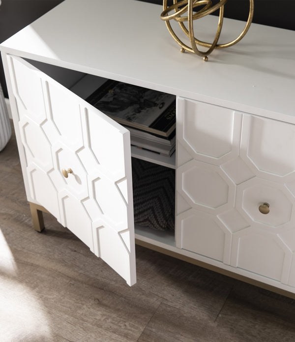 White and Gold Moroccan Dynasty Three Door Accent Cabinet