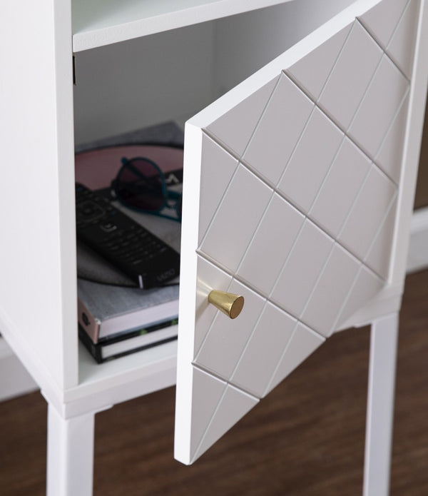 White Crosshatch Accent Storage Cabinet