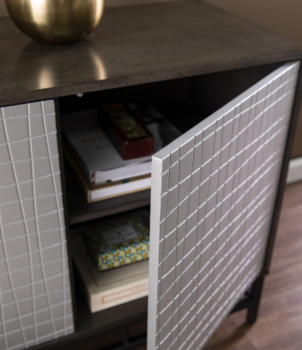 Contemporary Grid Lines Three Door Accent Cabinet
