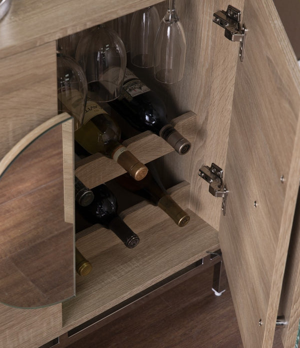 Contemporary Mirrored Circle Double Door Bar Cabinet
