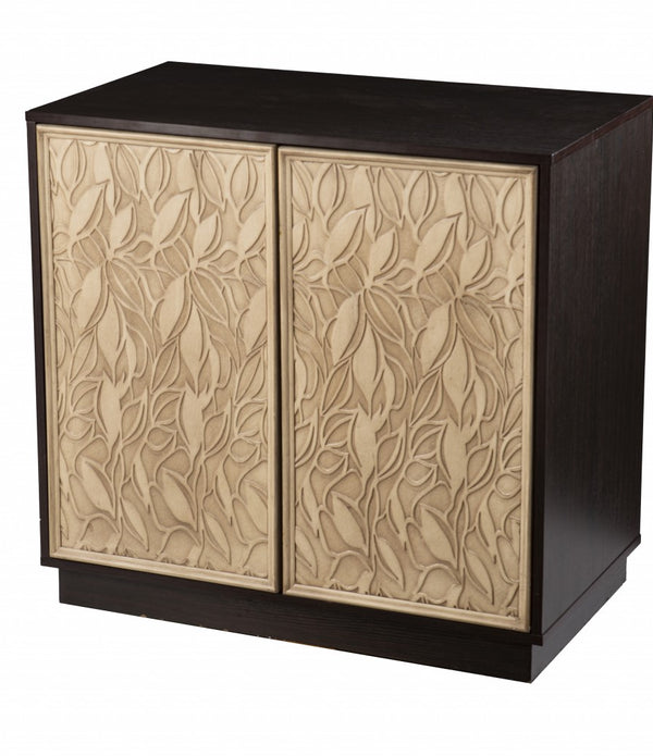 Brown and Cream Sculptural Leaf Accent Storage Cabinet