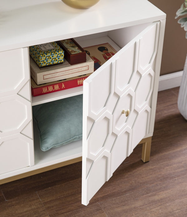 White and Gold Moroccan Dynasty Two Door Accent Cabinet