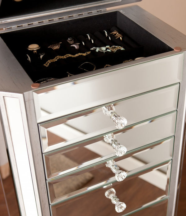 Silver Mirrored Jewelry Armoire
