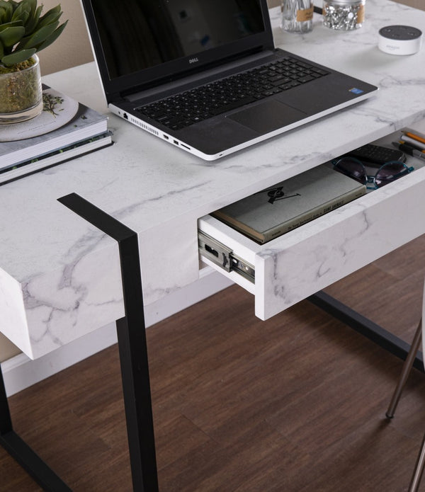 White Faux Marble Topped Desk