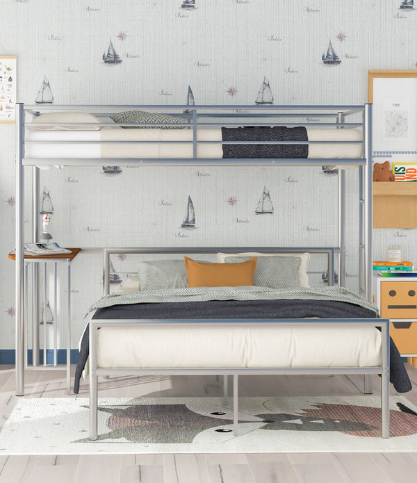 Silver Twin Over Full Metal Multi Directional Bunk Bed with Desk