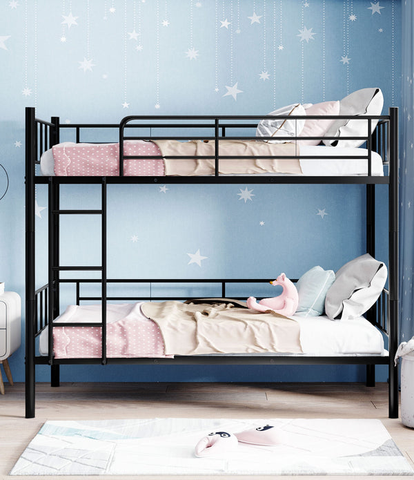 Twin Over Twin Black Bunk Bed with Dividing Option