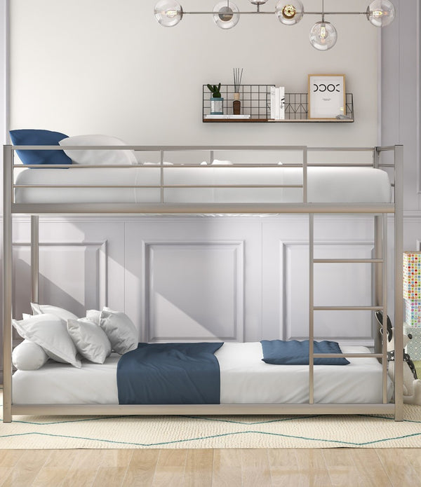 Silver Twin Over Twin Metal Low Bunk Bed
