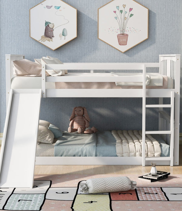 White Classic Full Over Full Bunk Bed with Slide