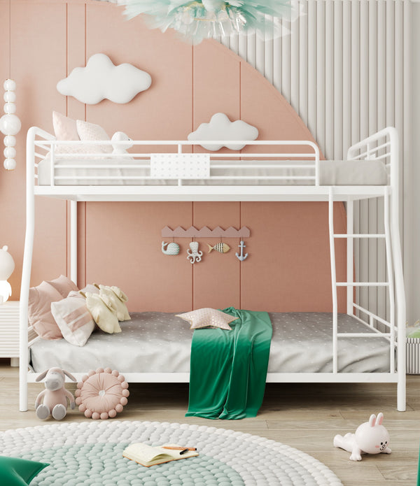 White Full XL Over Queen Bunk Bed with Ladder