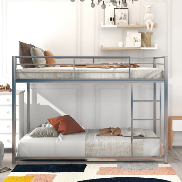 Silver Full Over Full Low Metal Bunk Bed