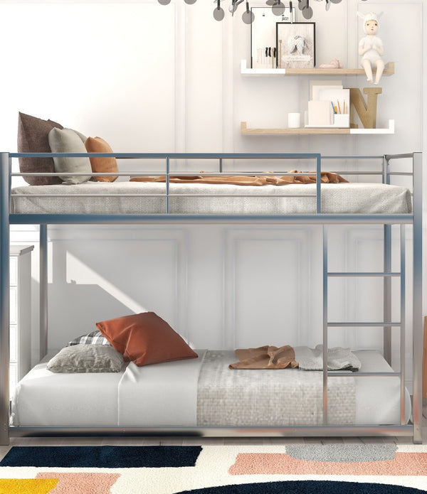Silver Full Over Full Low Metal Bunk Bed