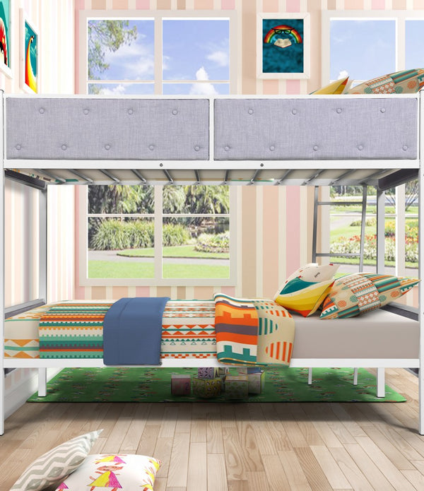 White Gray Twin Over Twin Upholstered Bunk Bed