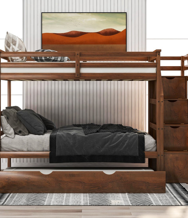 Walnut Twin Over Twin Bunk Bed with Trundle