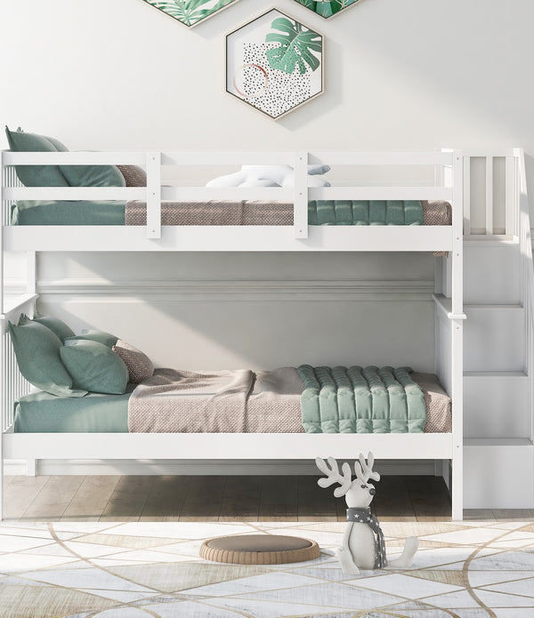 White Double Full Size Stairway Bunk Bed