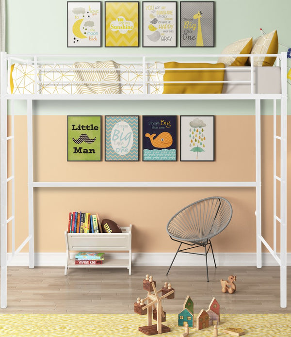White Twin Size Metal Loft Bed