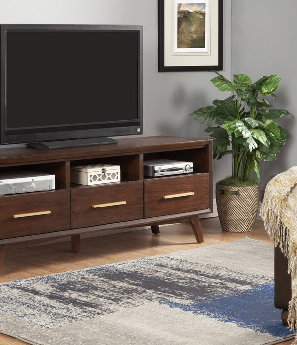 Walnut and Gold Mid Century Modern TV Console