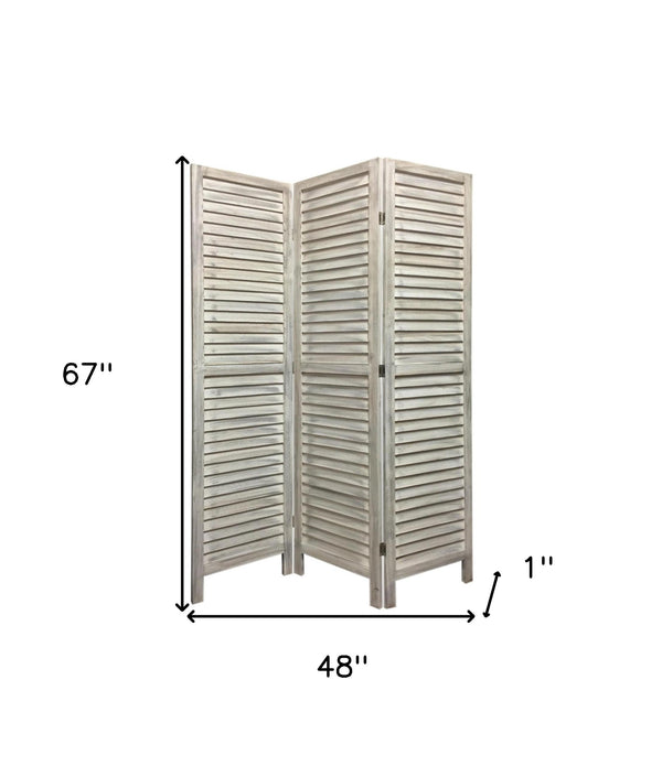Stylish Three Panel Washed White Shutter Divider Screen