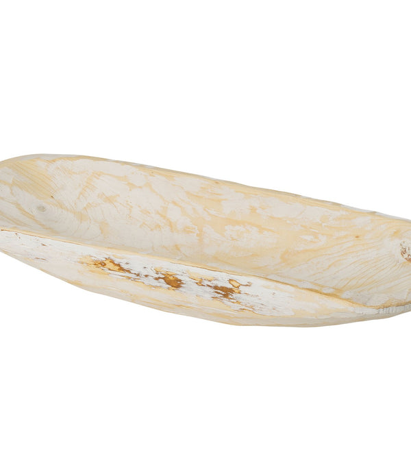 Rustic White and Natural Handcarved Thin Oval Centerpiece Bowl