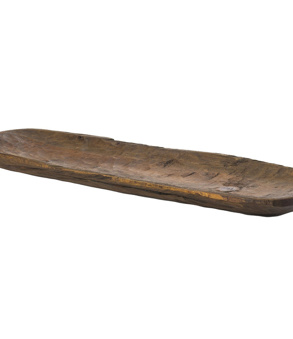 Rustic Brown and Natural Handcarved Wide Oval Centerpiece Bowl
