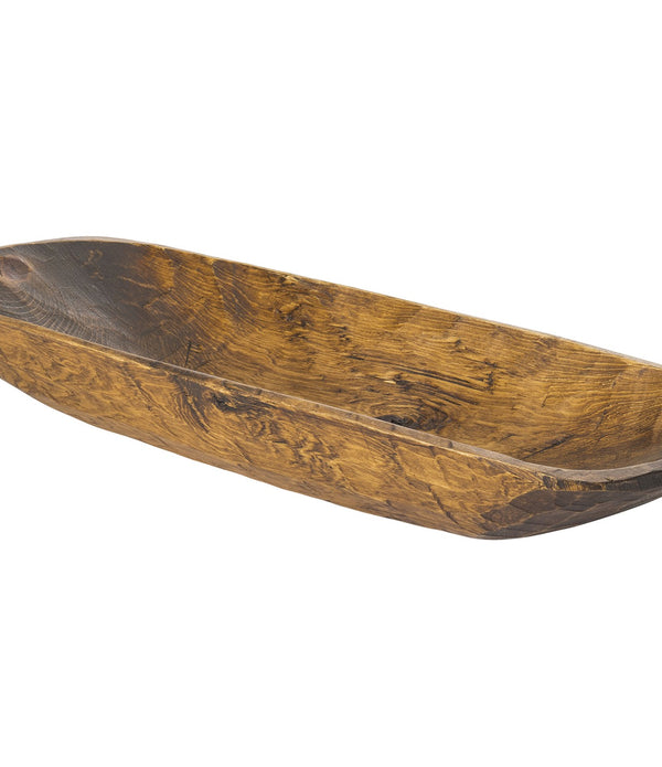 Rustic Brown and Natural Handcarved Thin Oval Centerpiece Bowl
