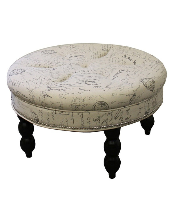 Vintage Look Postcard Print Round Ottoman